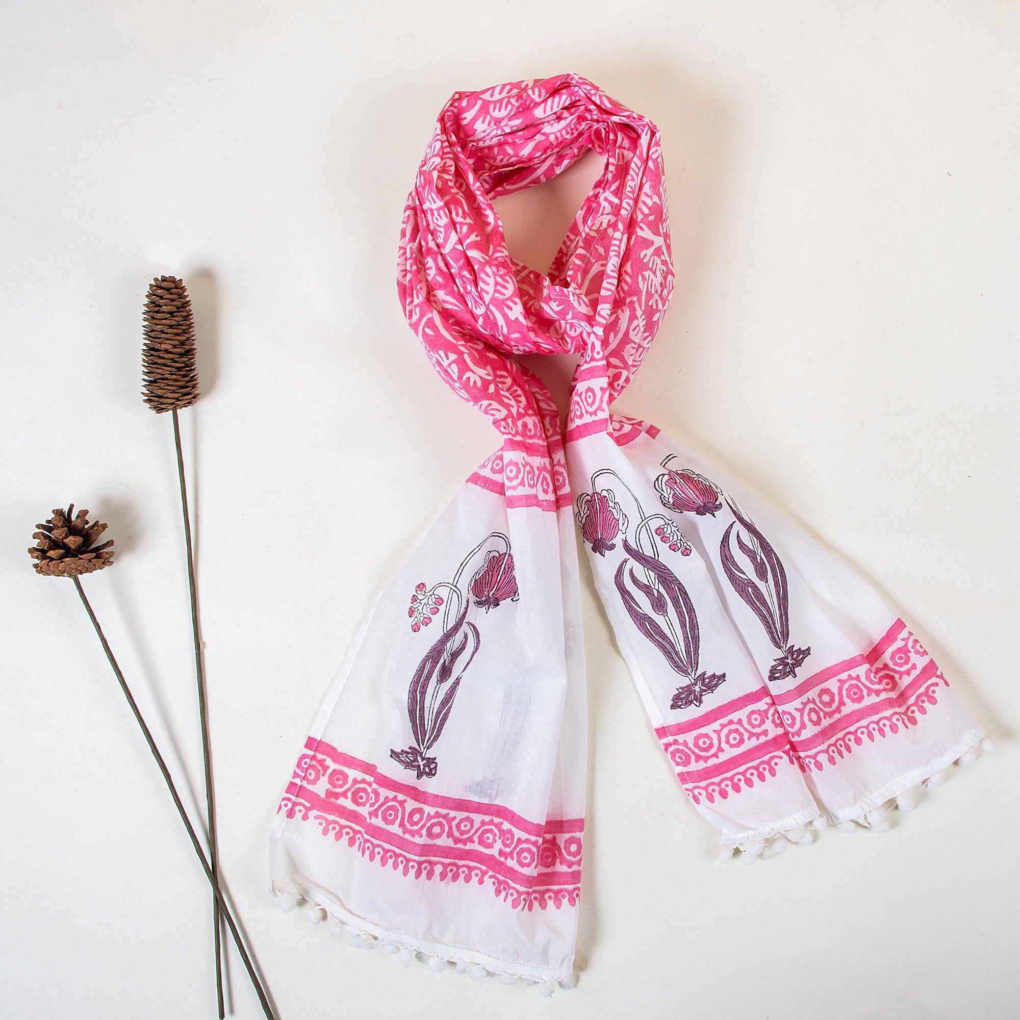 Pink Floral Printed Pure Cotton Stylish Stole